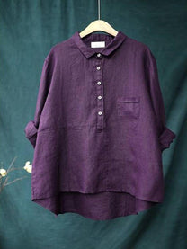 Women&#39;s Cotton Lapel Neck Long Sleeve Shirt