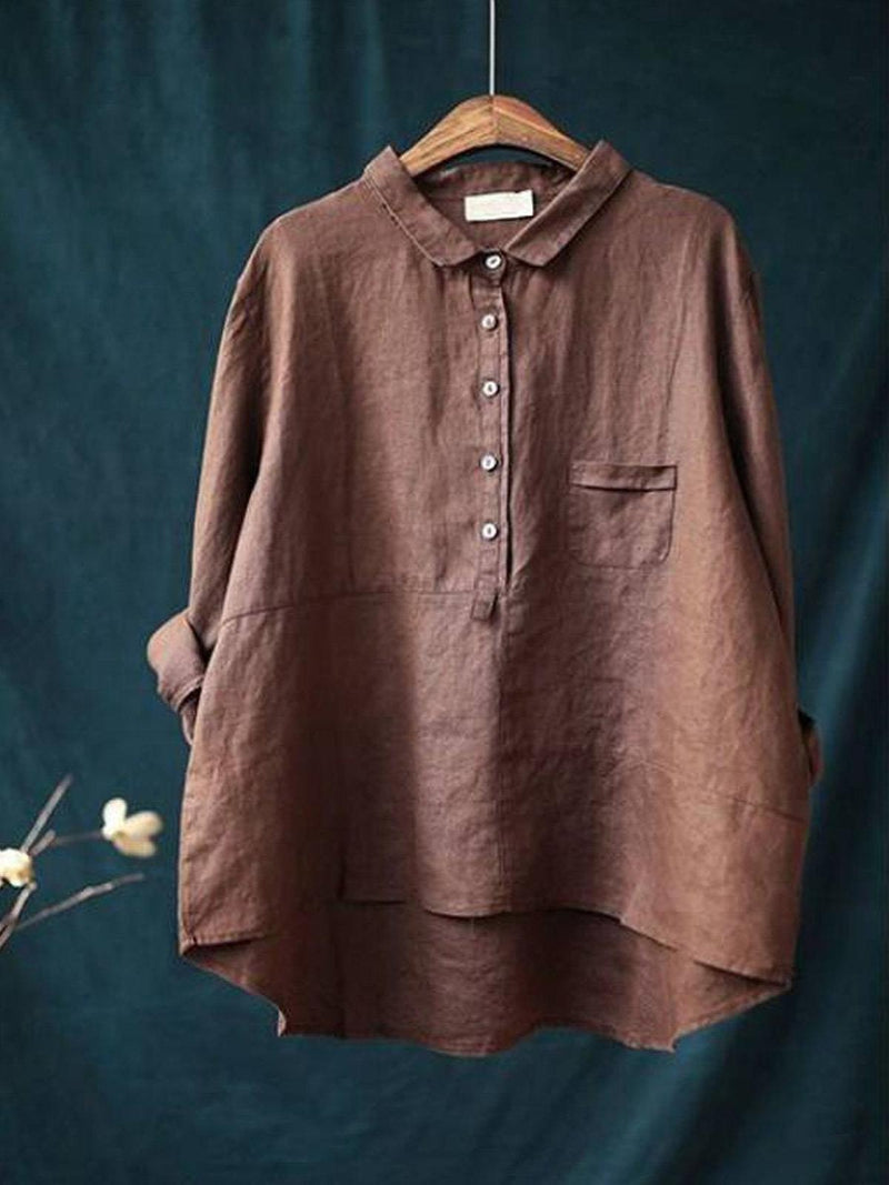 Women&#39;s Cotton Lapel Neck Long Sleeve Shirt