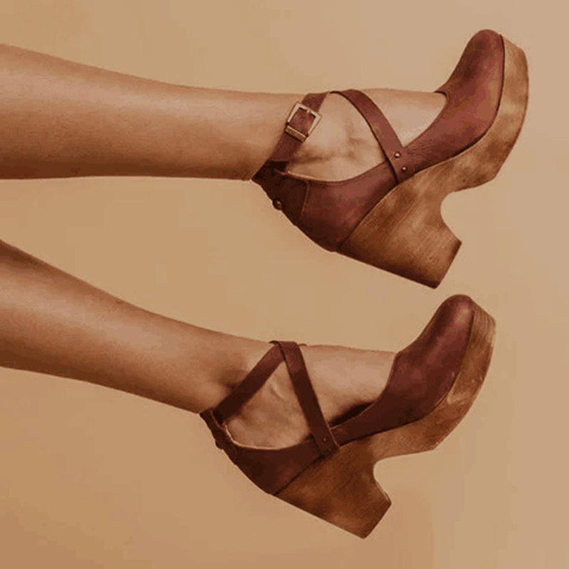 Women&#39;s Cross Strap Mary Jane Low Block Heels