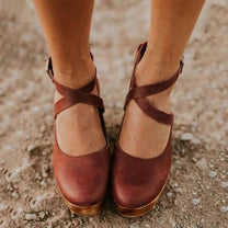 Women&#39;s Cross Strap Mary Jane Low Block Heels