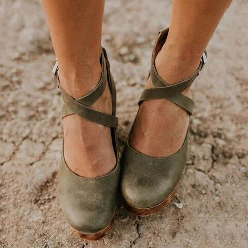 Women&#39;s Cross Strap Mary Jane Low Block Heels