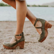 Women&#39;s Cross Strap Mary Jane Low Block Heels
