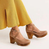 Women&#39;s Cross Strap Mary Jane Low Block Heels