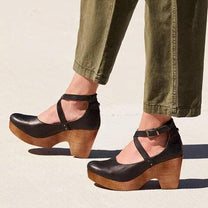 Women&#39;s Cross Strap Mary Jane Low Block Heels