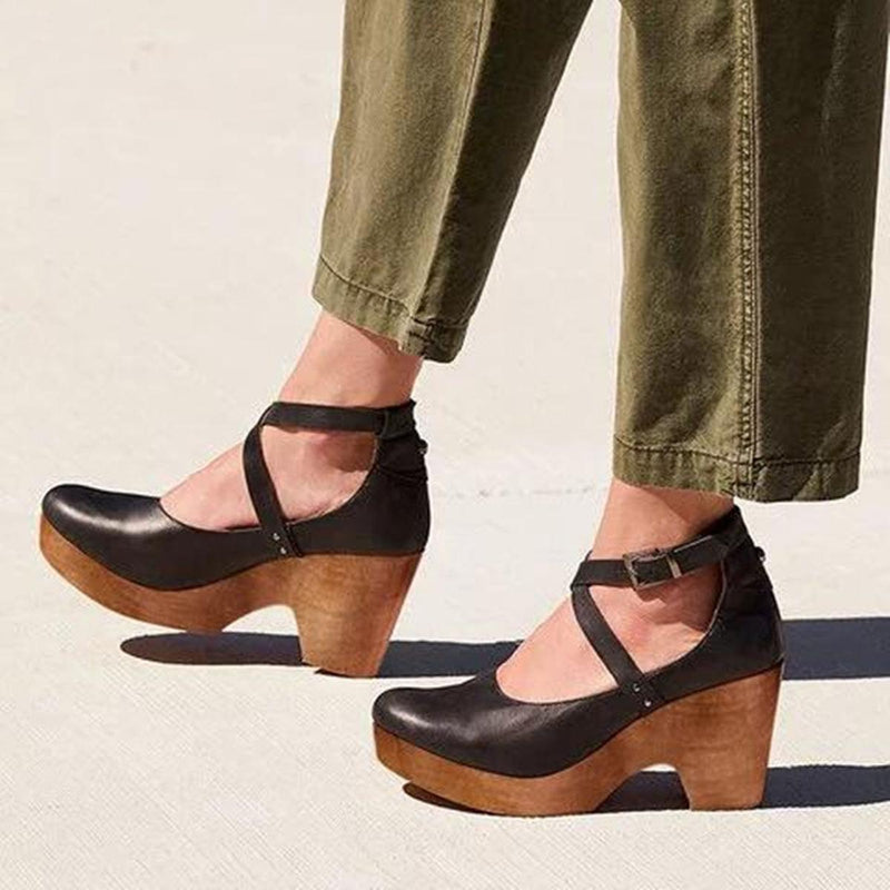 Women&#39;s Cross Strap Mary Jane Low Block Heels