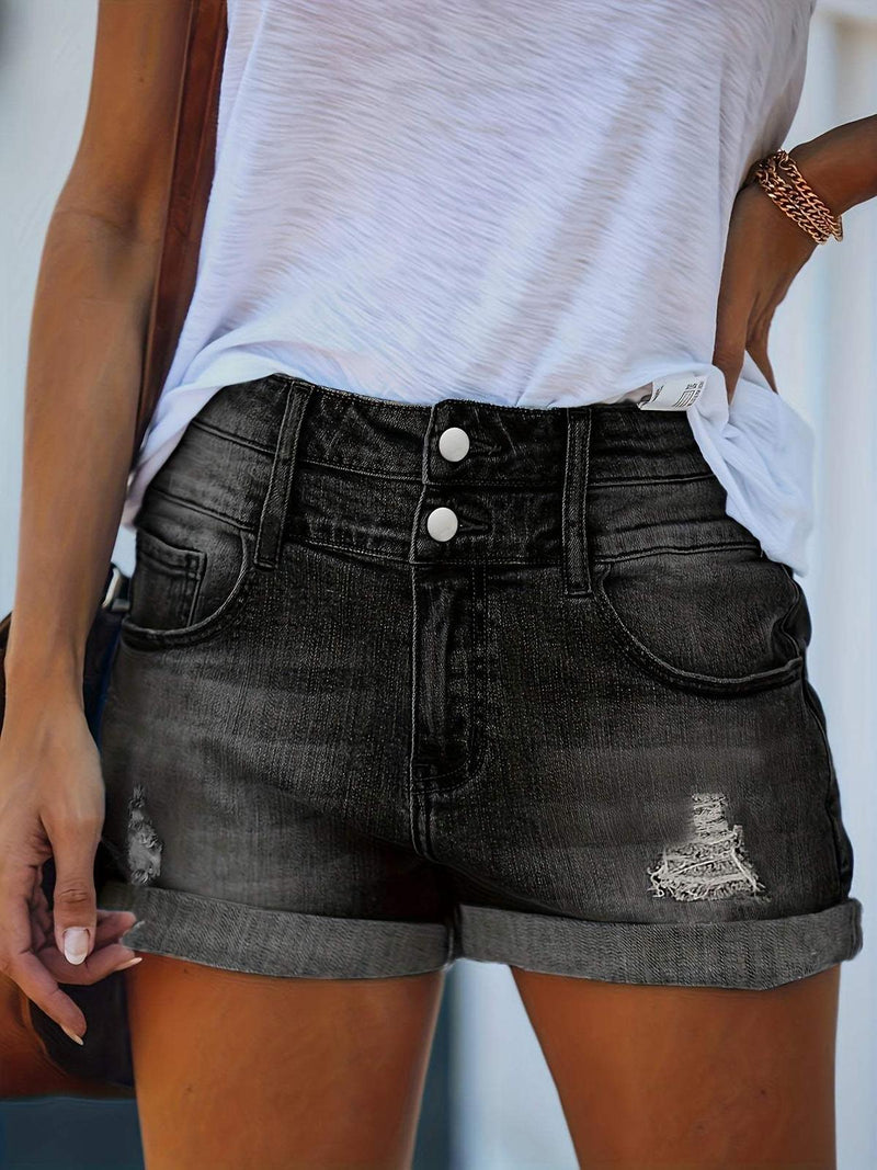 Women&#39;s Distressed High Waist Denim Shorts