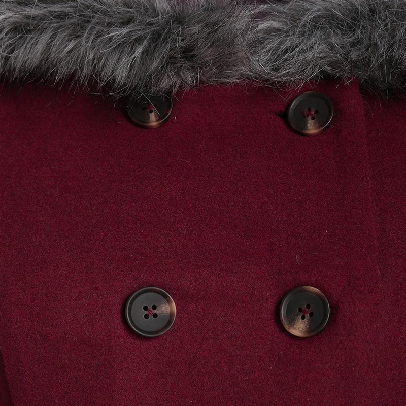 Women&#39;s Double-Breasted Winter Coat With Fur Hood