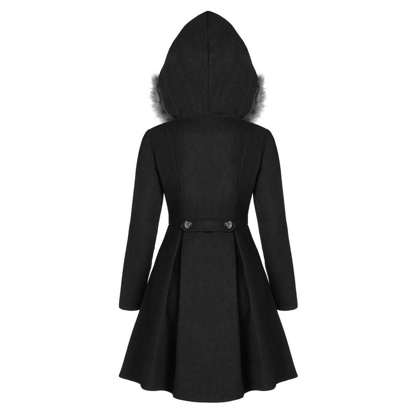 Women&#39;s Double-Breasted Winter Coat With Fur Hood