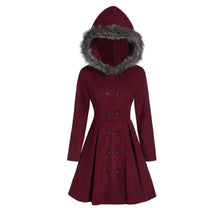 Women&#39;s Double-Breasted Winter Coat With Fur Hood