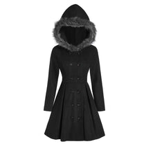 Women&#39;s Double-Breasted Winter Coat With Fur Hood