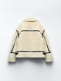 Women&#39;s Elegant Faux Fur Jacket With Long Sleeves And Pockets