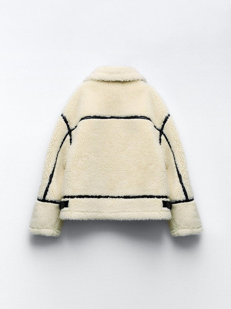 Women&#39;s Elegant Faux Fur Jacket With Long Sleeves And Pockets