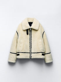 Women&#39;s Elegant Faux Fur Jacket With Long Sleeves And Pockets