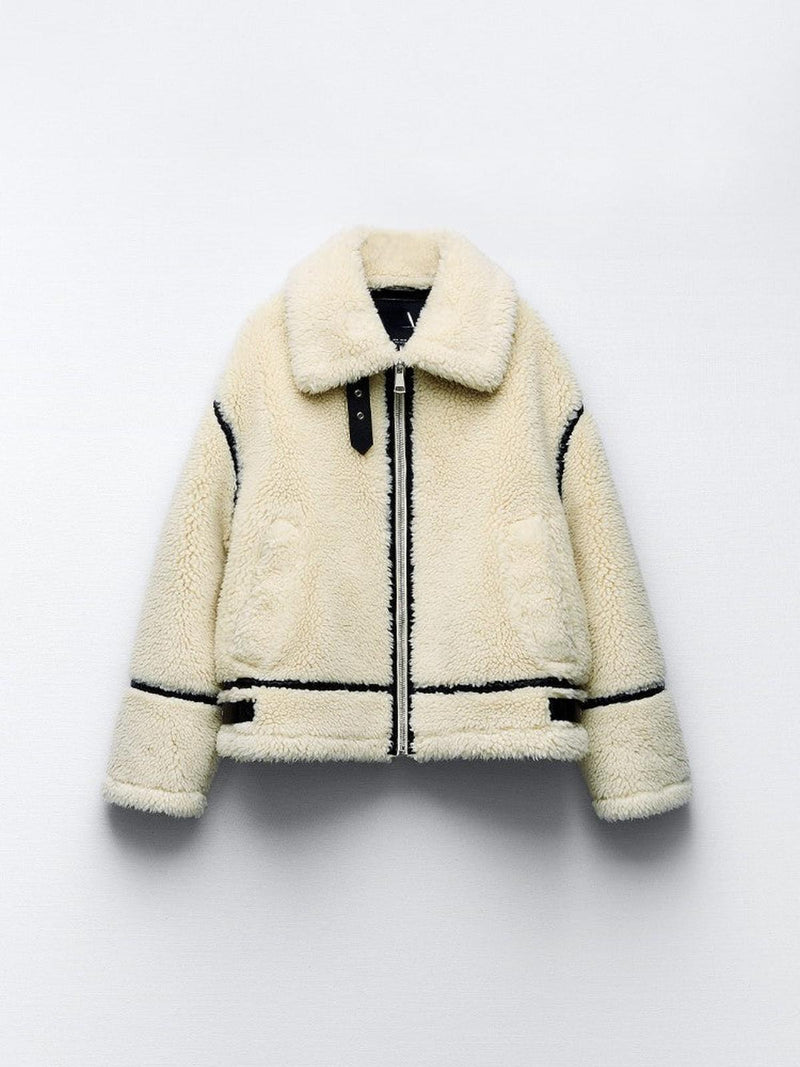 Women&#39;s Elegant Faux Fur Jacket With Long Sleeves And Pockets