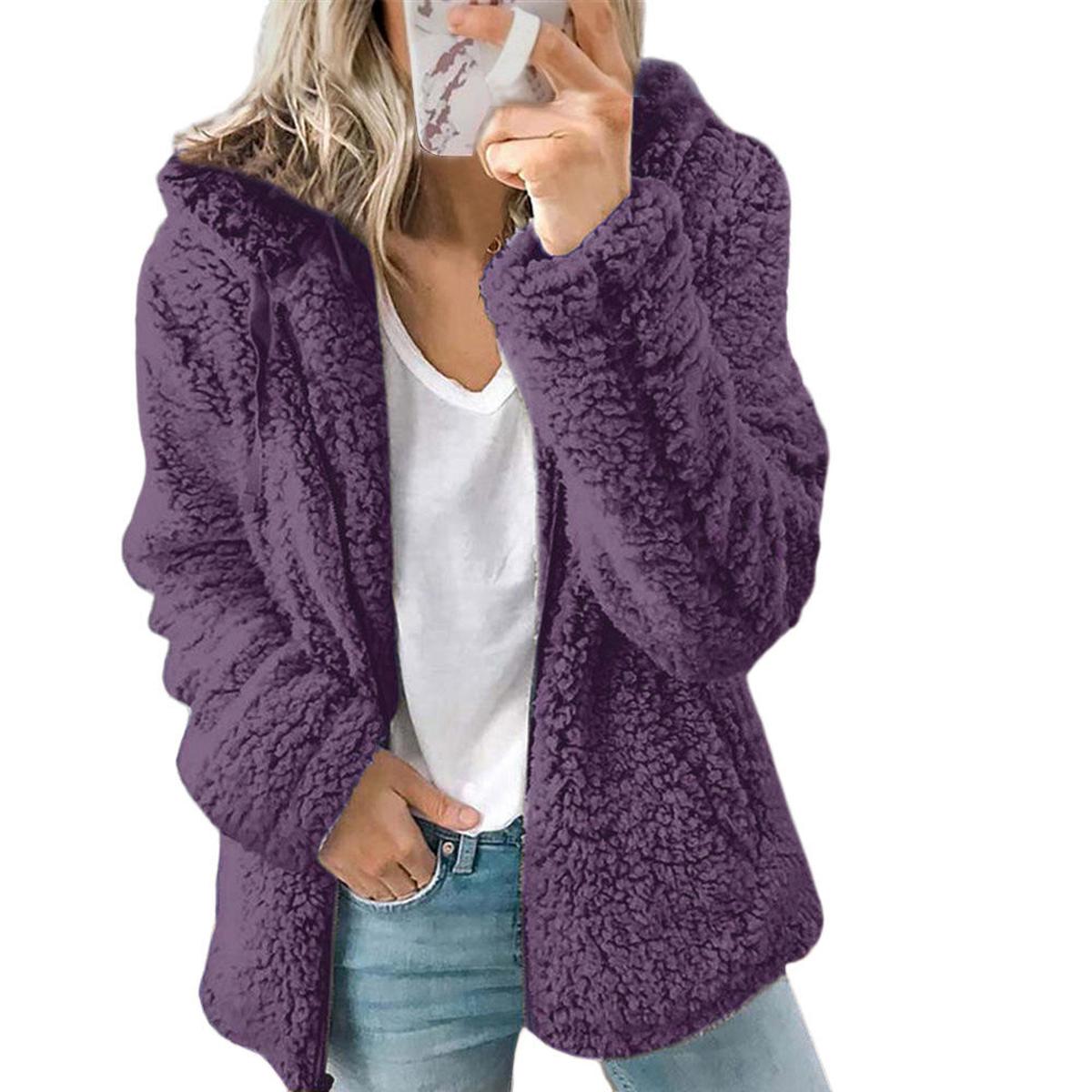 Women&#39;s Elegant Teddy Fleece Coat With Pockets And Zipper