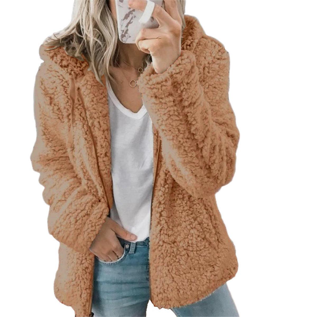 Women&#39;s Elegant Teddy Fleece Coat With Pockets And Zipper