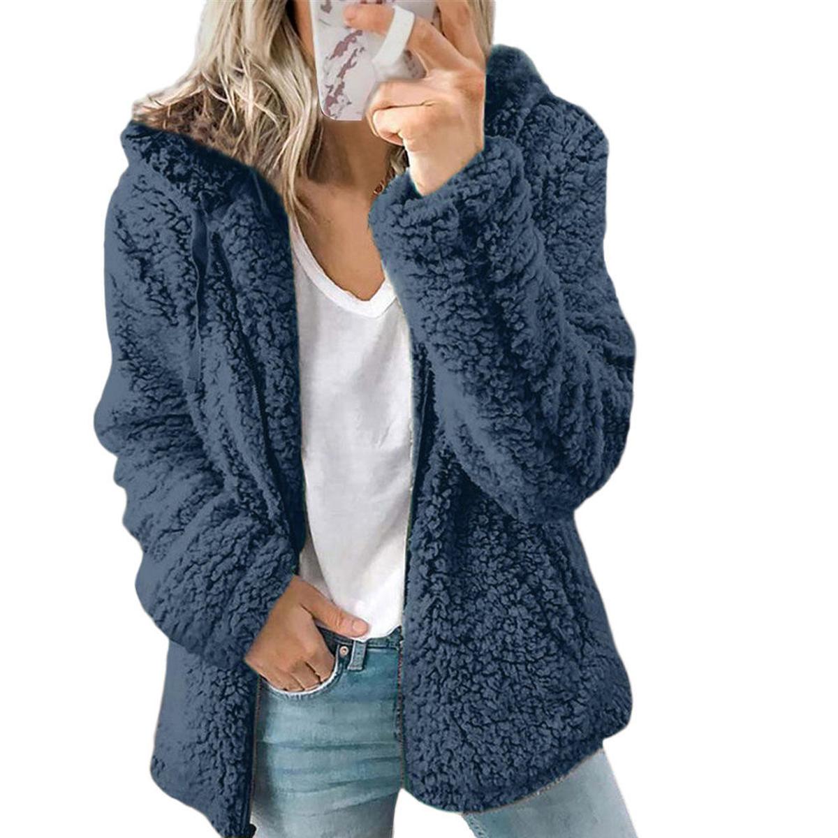 Women&#39;s Elegant Teddy Fleece Coat With Pockets And Zipper