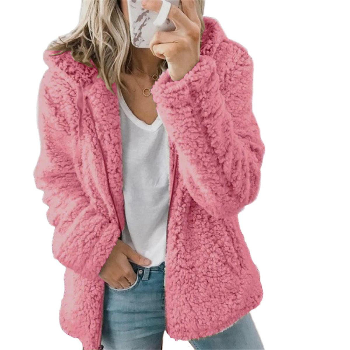 Women&#39;s Elegant Teddy Fleece Coat With Pockets And Zipper