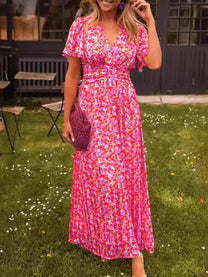 Women&#39;s Elegant V-Neck Maxi Dress With Puff Sleeves
