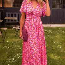 Women&#39;s Elegant V-Neck Maxi Dress With Puff Sleeves