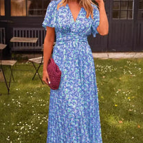Women&#39;s Elegant V-Neck Maxi Dress With Puff Sleeves