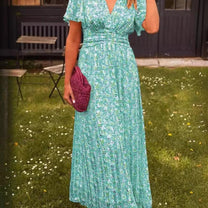 Women&#39;s Elegant V-Neck Maxi Dress With Puff Sleeves