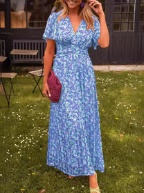 Women&#39;s Elegant V-Neck Maxi Dress With Puff Sleeves
