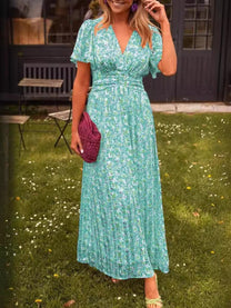 Women&#39;s Elegant V-Neck Maxi Dress With Puff Sleeves