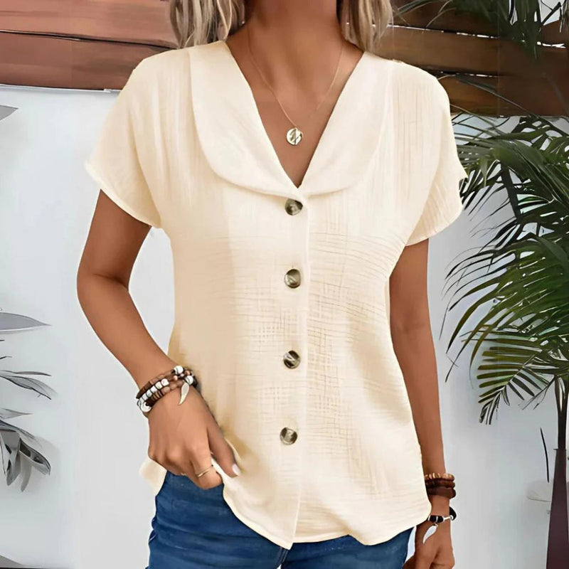 Women&#39;s Elegant V-Neck Summer Blouse With ¾ Sleeves