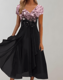 Women&#39;s Evening Dress With Shimmering Floral Top