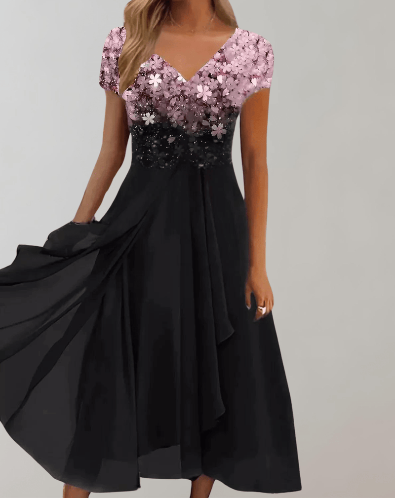 Women&#39;s Evening Dress With Shimmering Floral Top