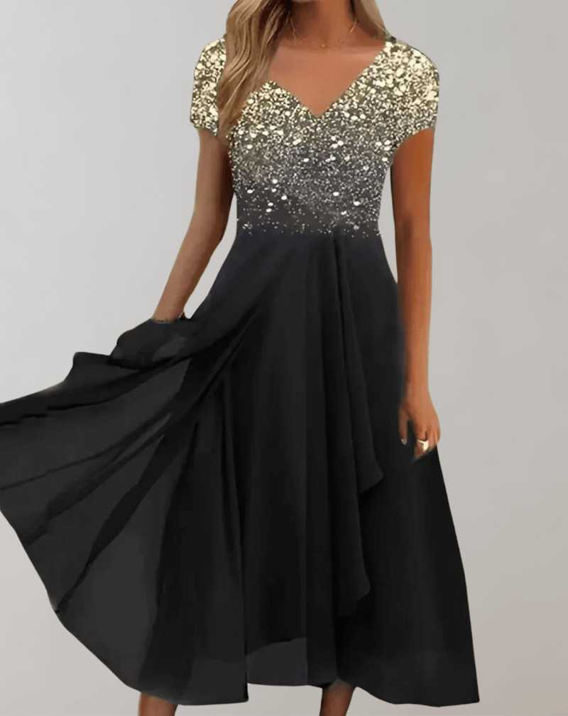 Women&#39;s Evening Dress With Shimmering Floral Top