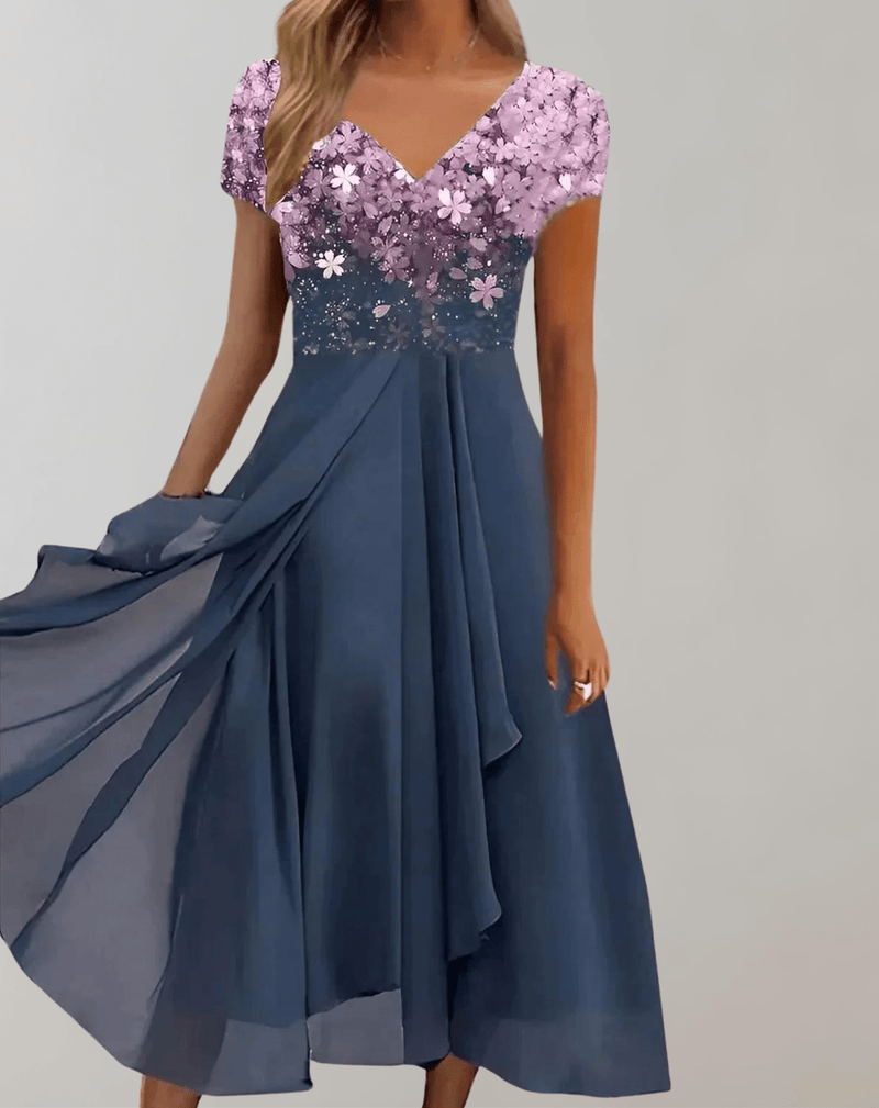 Women&#39;s Evening Dress With Shimmering Floral Top