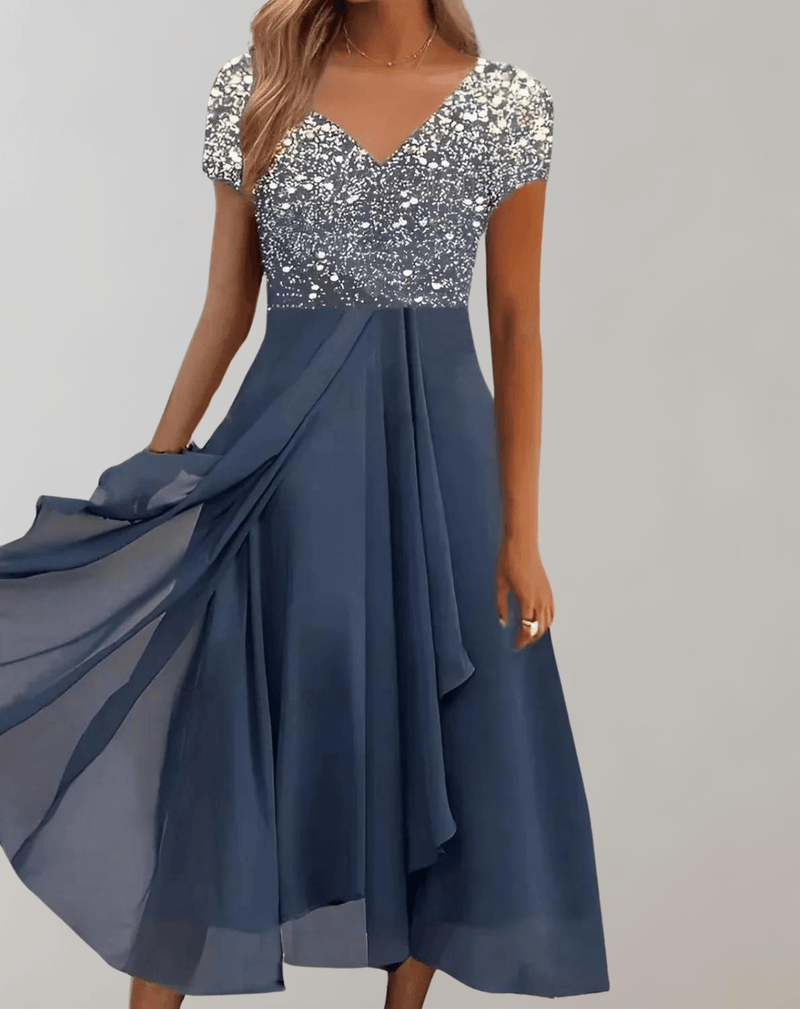 Women&#39;s Evening Dress With Shimmering Floral Top