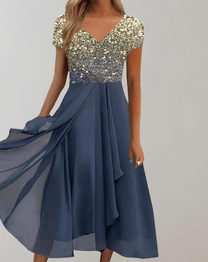 Women&#39;s Evening Dress With Shimmering Floral Top