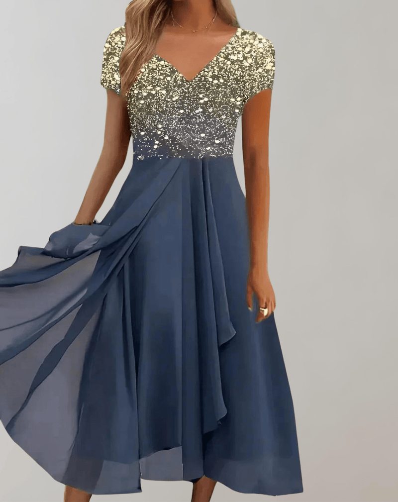Women&#39;s Evening Dress With Shimmering Floral Top