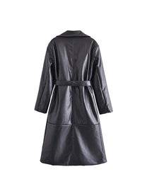 Women&#39;s Faux Leather Trenchcoat With Modern Design