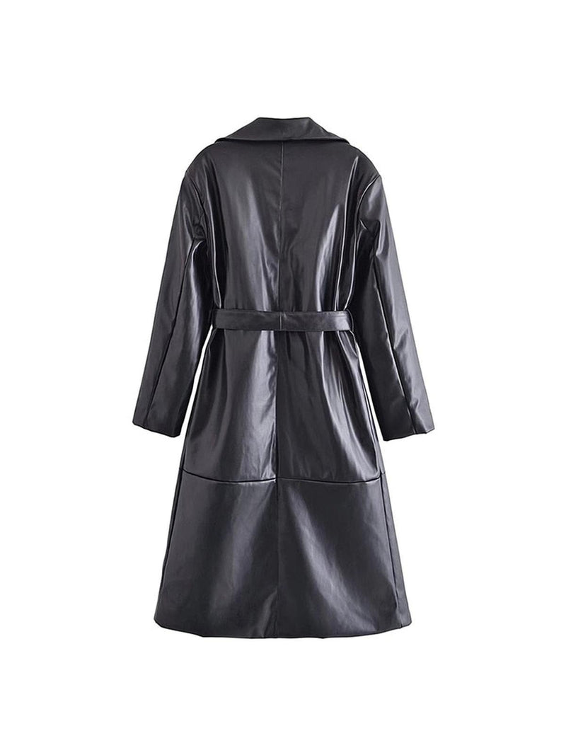 Women&#39;s Faux Leather Trenchcoat With Modern Design