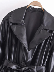 Women&#39;s Faux Leather Trenchcoat With Modern Design