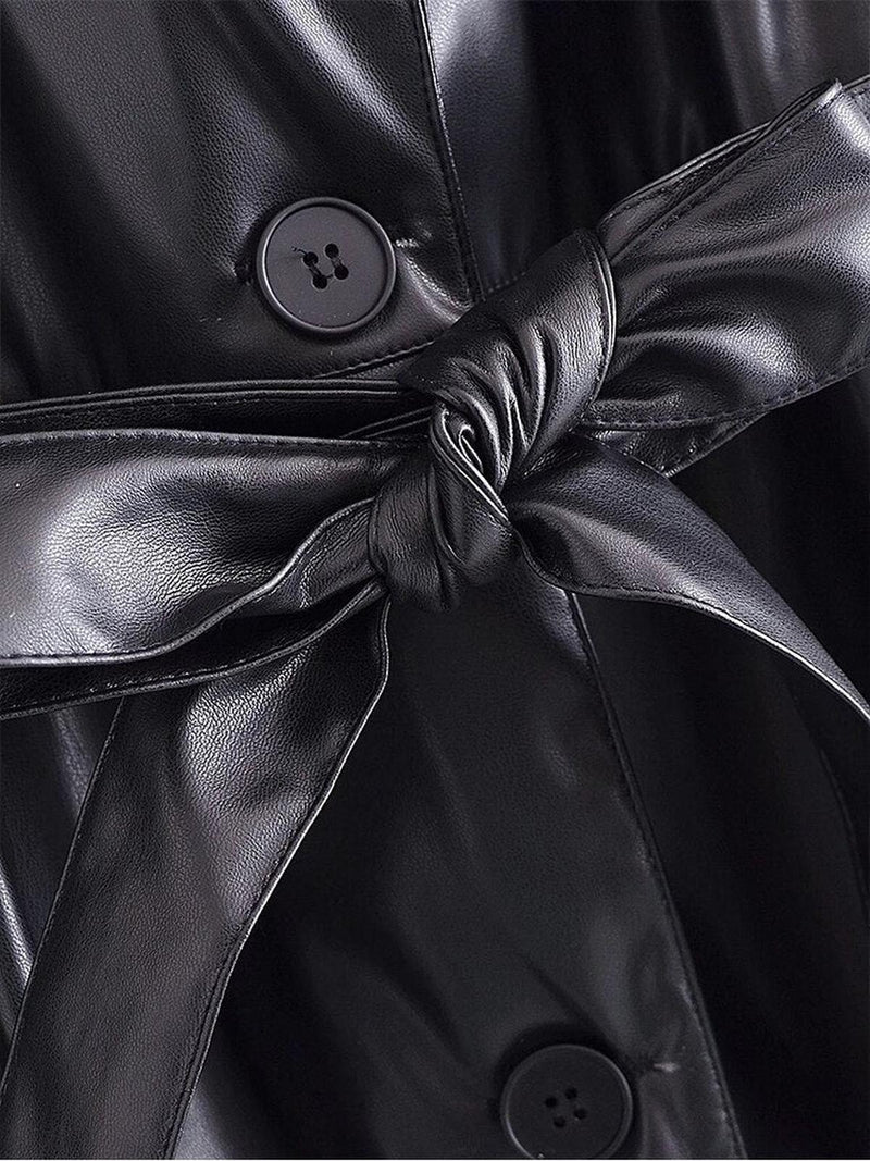 Women&#39;s Faux Leather Trenchcoat With Modern Design
