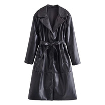 Women&#39;s Faux Leather Trenchcoat With Modern Design