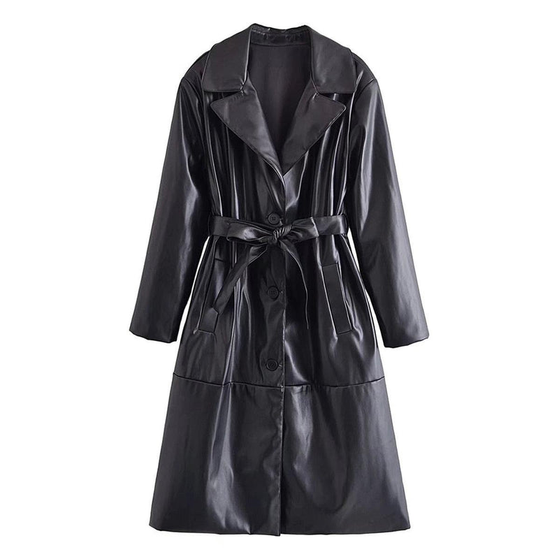 Women&#39;s Faux Leather Trenchcoat With Modern Design