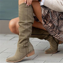Women&#39;s Faux Suede Block Heel Boots for Autumn and Winter