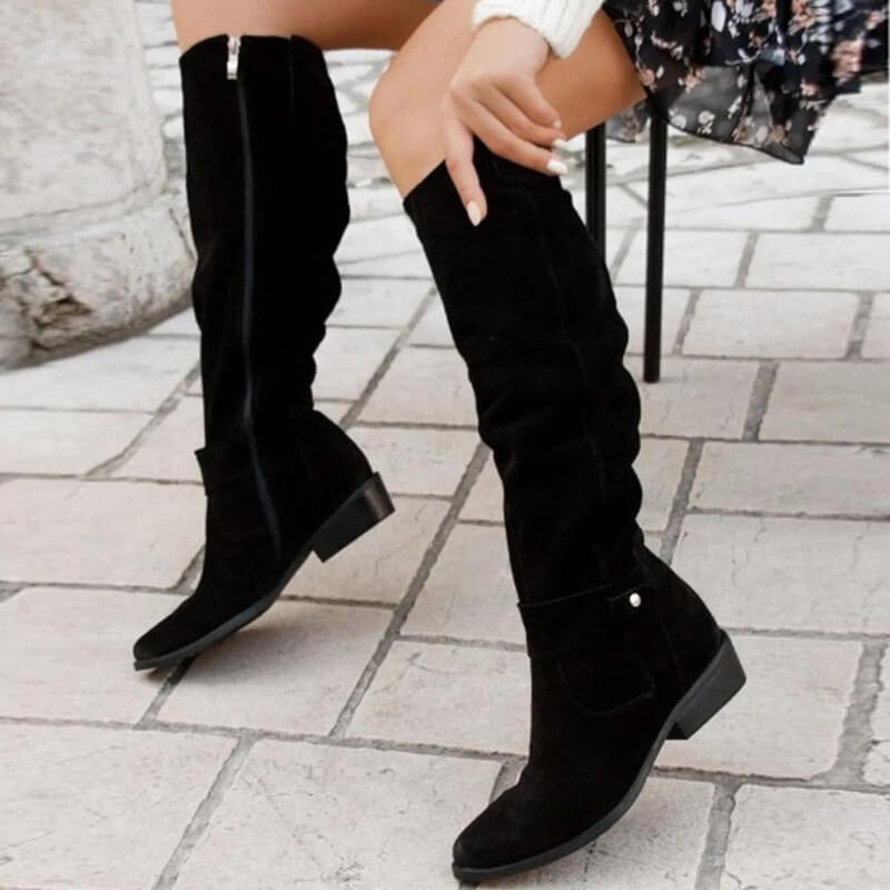Women&#39;s Faux Suede Block Heel Boots for Autumn and Winter