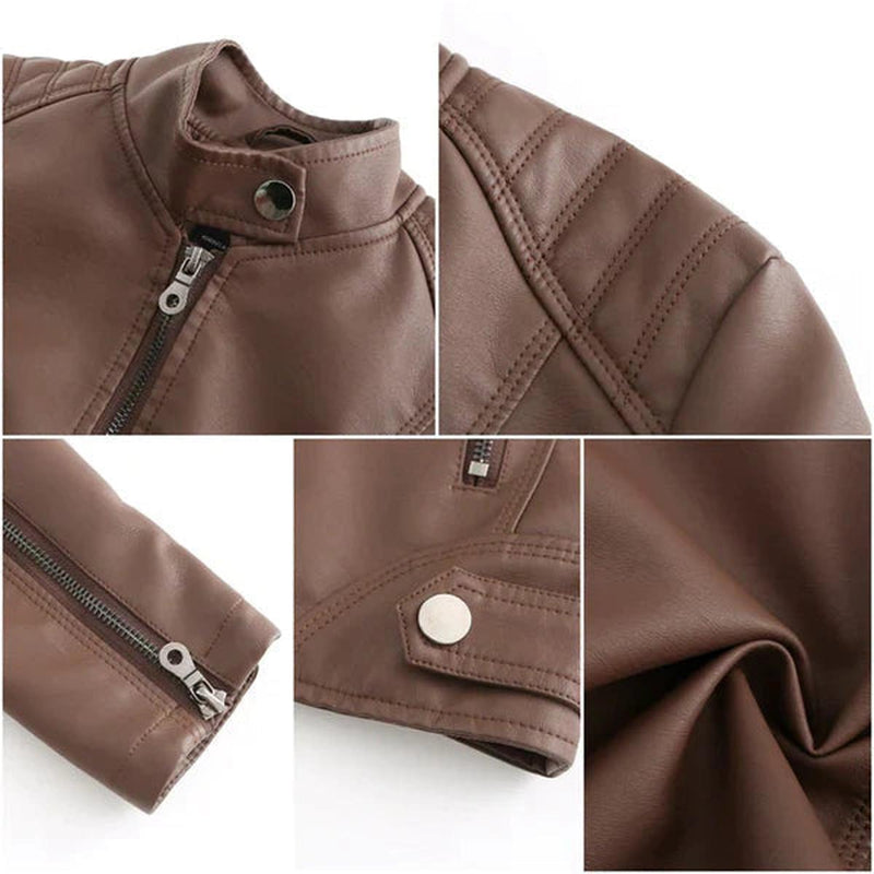 Women&#39;s Fitted Leather Band Collar Jacket