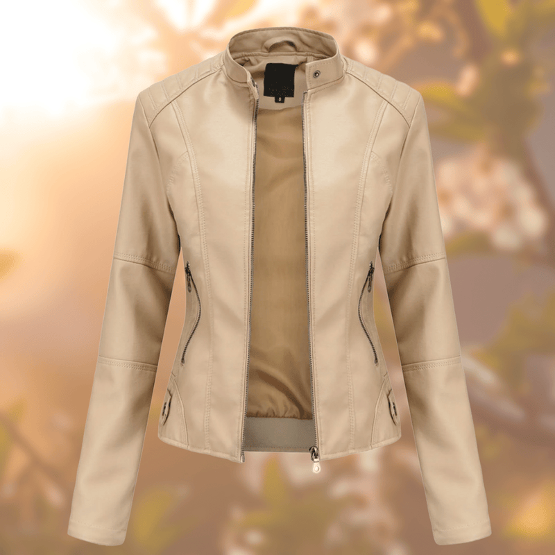 Women&#39;s Fitted Leather Band Collar Jacket