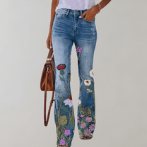 Women&#39;s Flare Denim Jeans With Prints