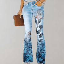 Women&#39;s Flare Denim Jeans With Prints