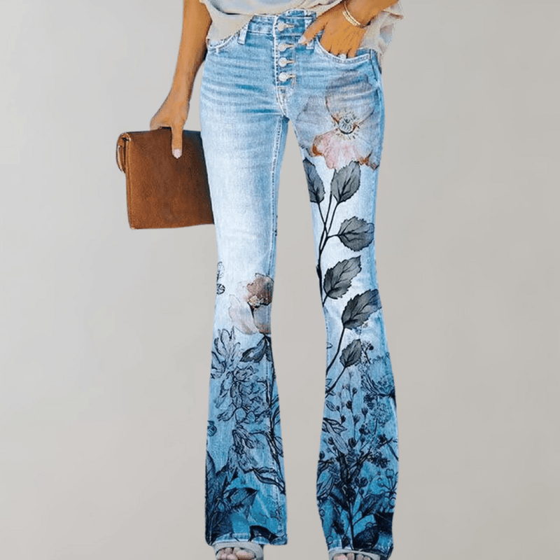 Women&#39;s Flare Denim Jeans With Prints