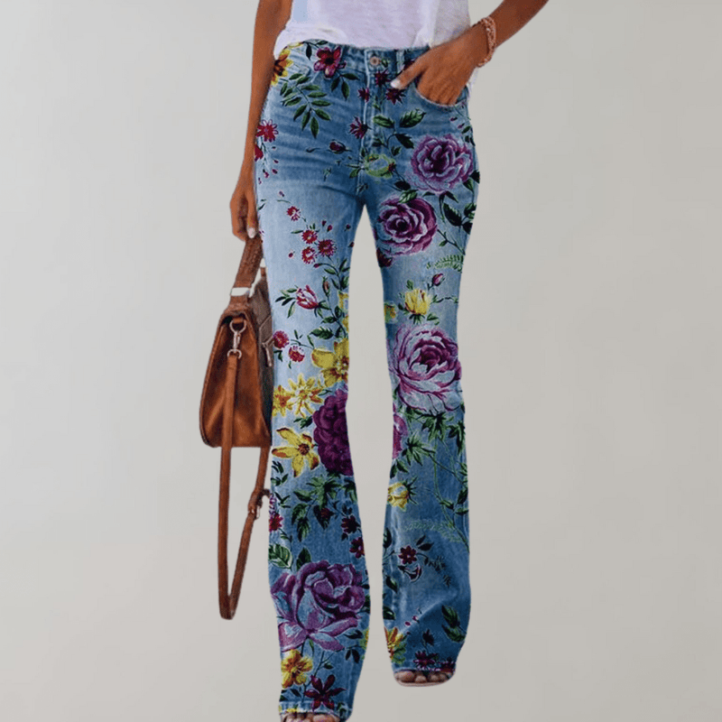 Women&#39;s Flare Denim Jeans With Prints